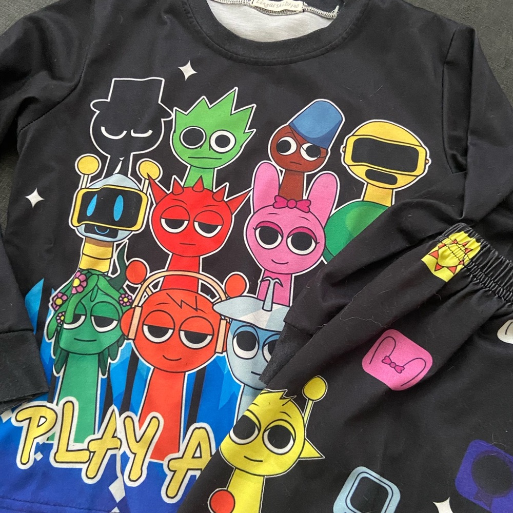 Colorful Character Print Black Sweatshirt